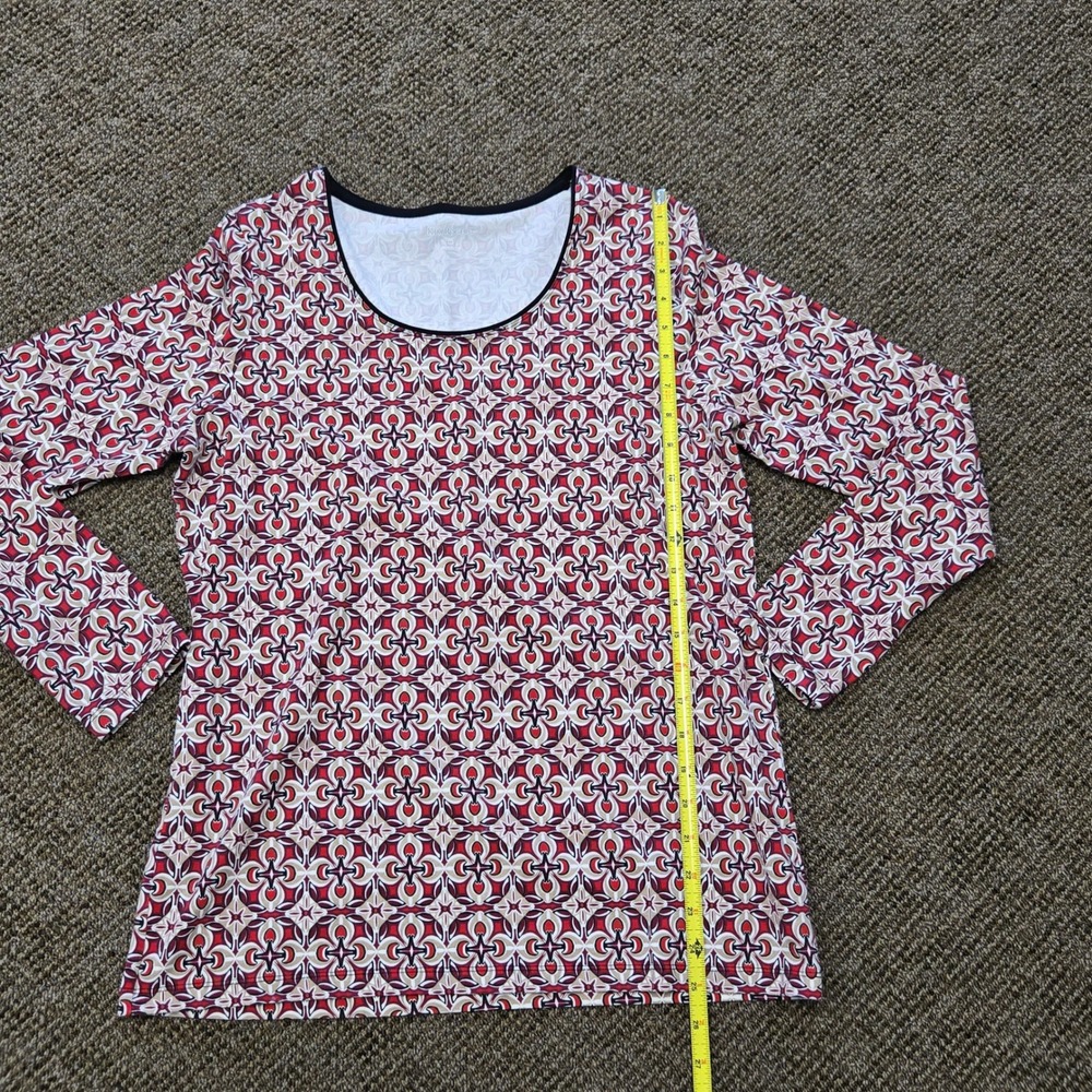 Kim Rogers Medium Red Geometric Medallion Print Long Sleeve Scoop Neck Top - Picture 4 of 7